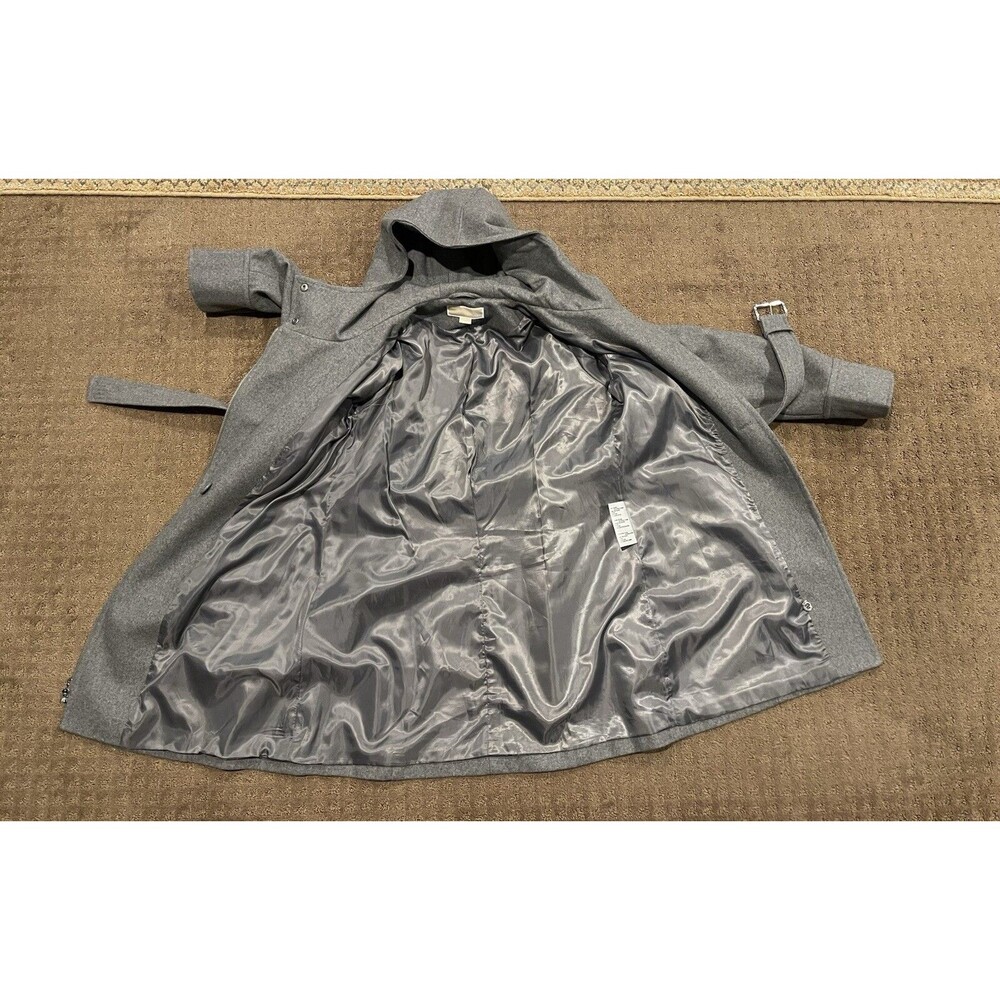Michael Kors Woman’s Coat Mid Length Wool Hooded Belt Gray Size 12 - Picture 3 of 8